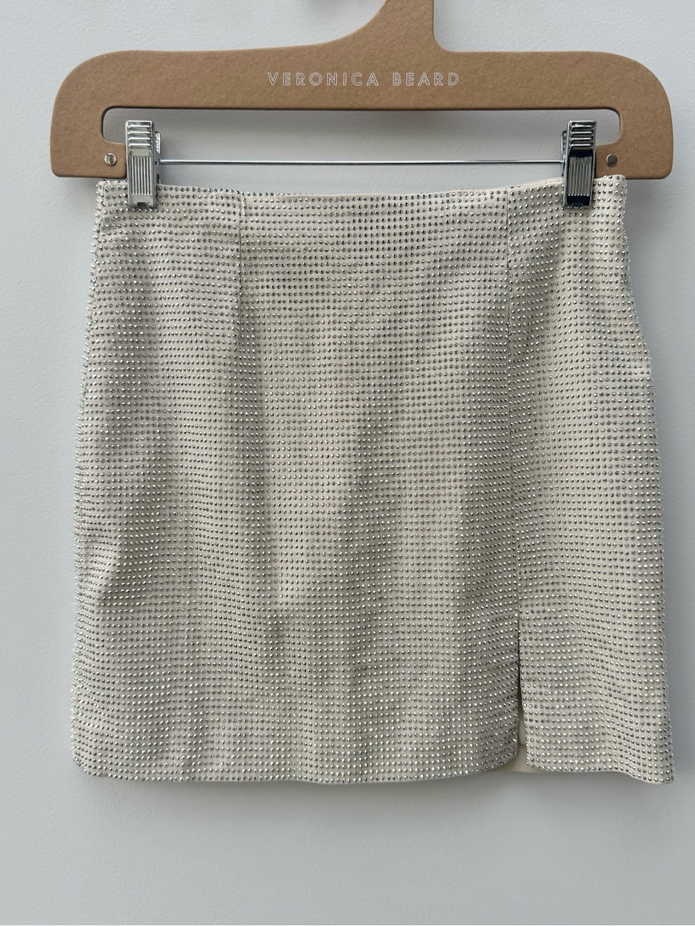 Rhinestone-Studded Ivory Mini Skirt